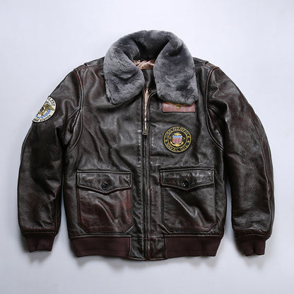 American G1 genuine leather bomber jacket men's detachable wool collar cowhide flight suit leather jacket