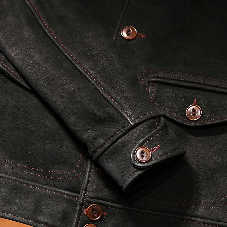 men's thickened frosted cowhide leather jacket