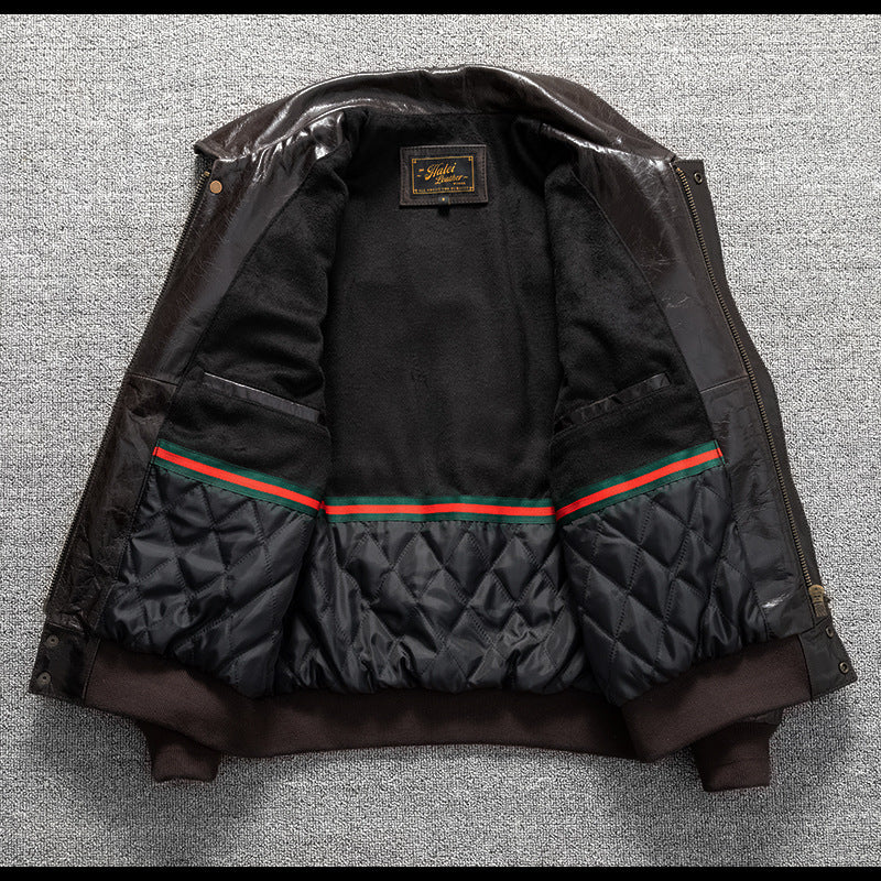 Men's winter leather jacket with cotton and quilted flight suit, genuine cowhide leather jacket