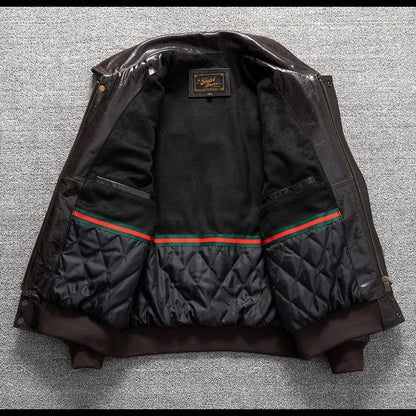 Men's winter leather jacket with cotton and quilted flight suit, genuine cowhide leather jacket
