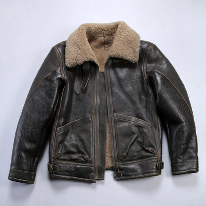 Replica RLB3 sheepskin flight suit, men's distressed horsehide leather jacket