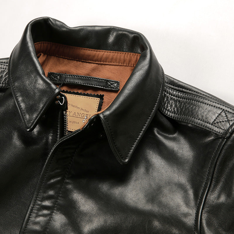 A2 vegetable tanned cowhide bomber jacket men's and women's genuine leather jacket