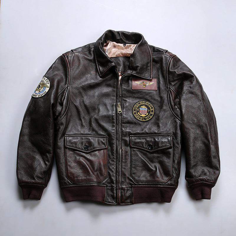 American G1 genuine leather bomber jacket men's detachable wool collar cowhide flight suit leather jacket