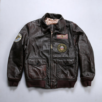 American G1 genuine leather bomber jacket men's detachable wool collar cowhide flight suit leather jacket