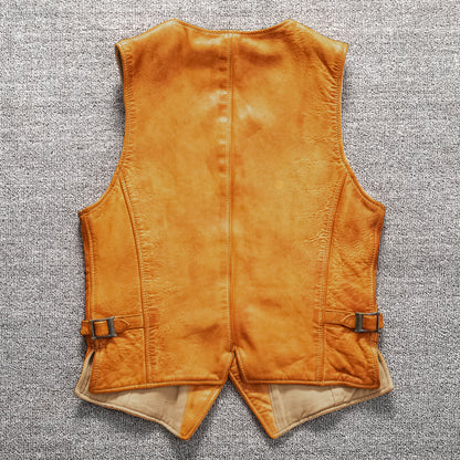 Men's vintage top layer sheepskin washed leather vest