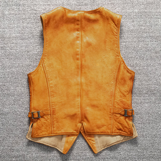 Men's vintage top layer sheepskin washed leather vest