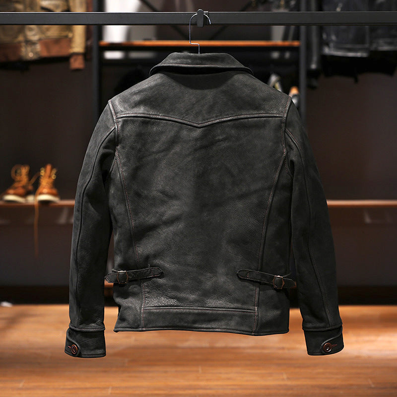men's thickened frosted cowhide leather jacket