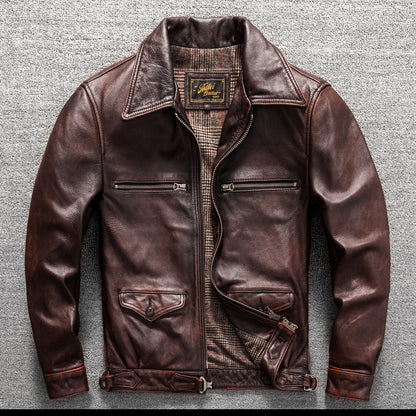 Men's cowhide genuine leather jacket flight suit short jacket