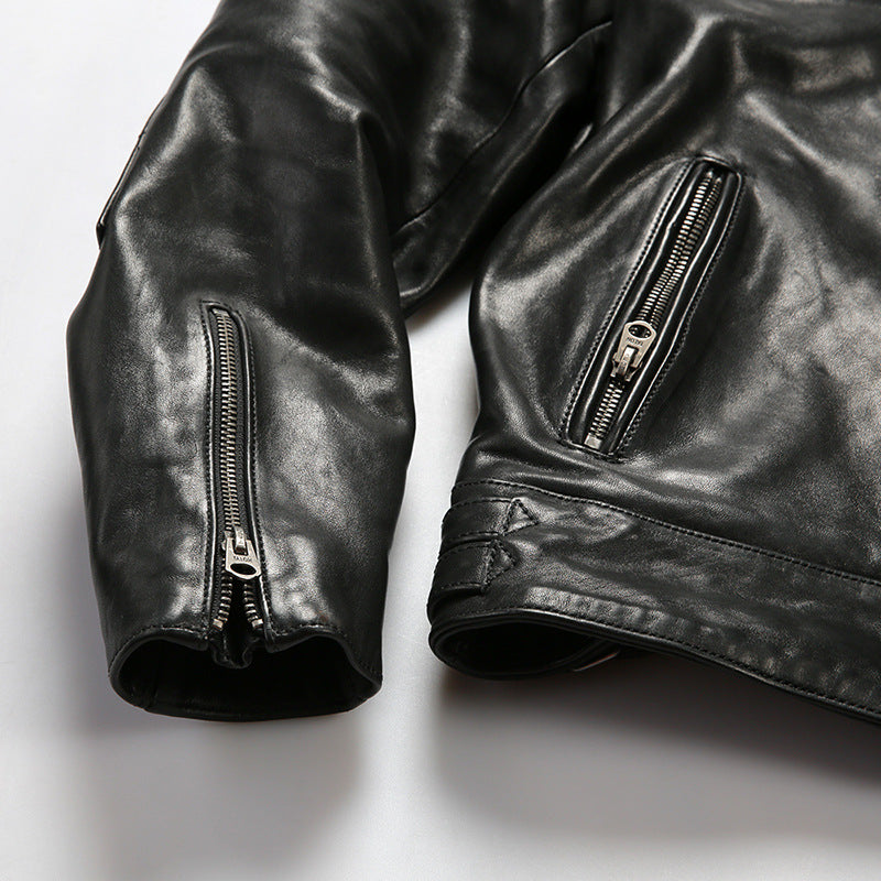 Beckham genuine leather jacket, men's stand-up collar top-grain cowhide coat