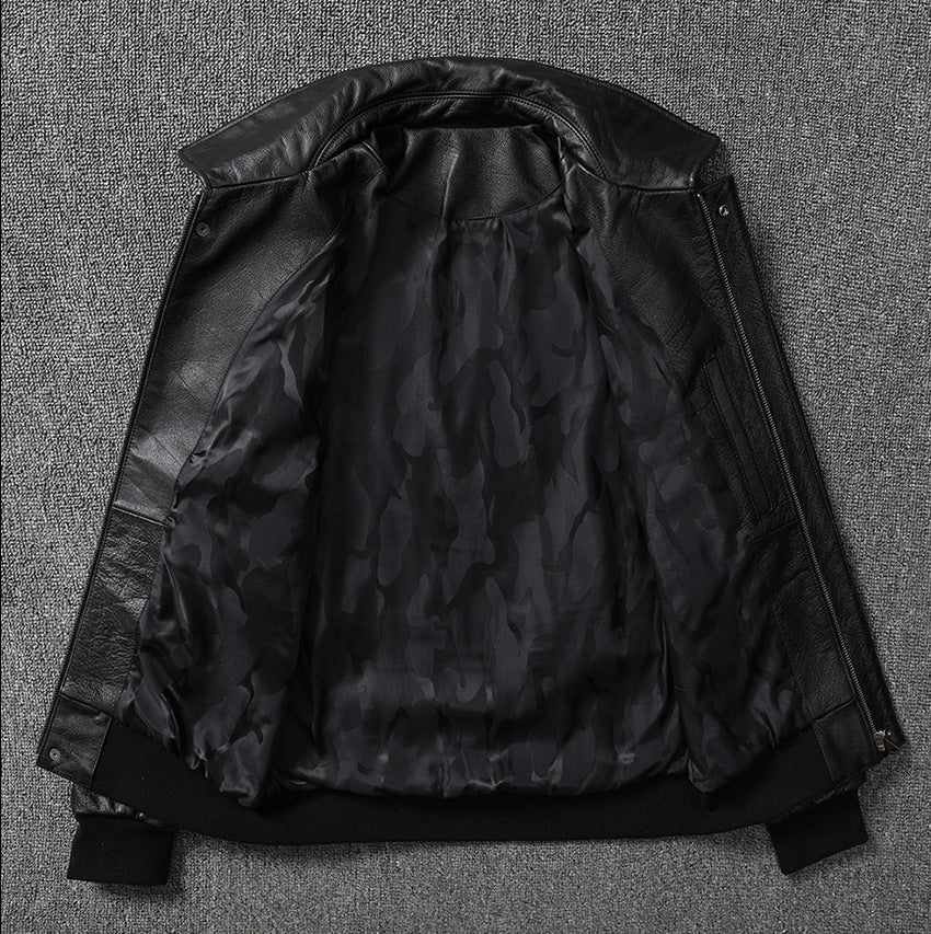 American Indian embroidery top layer cowhide leather jacket men's flight suit youth leather jacket