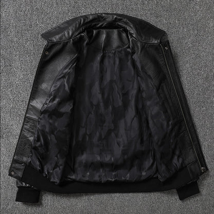 American Indian embroidery top layer cowhide leather jacket men's flight suit youth leather jacket