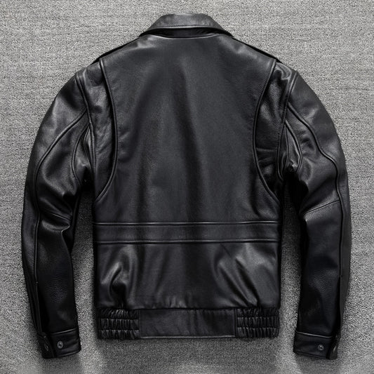 Men's top layer cowhide genuine leather jacket classic flight suit short casual large size jacket