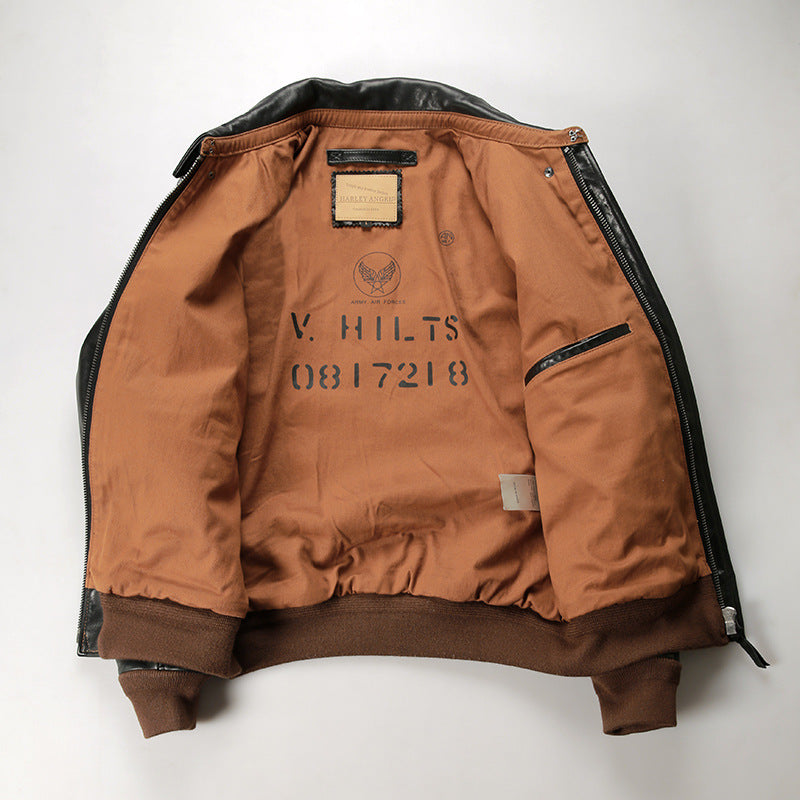 A2 vegetable tanned cowhide bomber jacket men's and women's genuine leather jacket