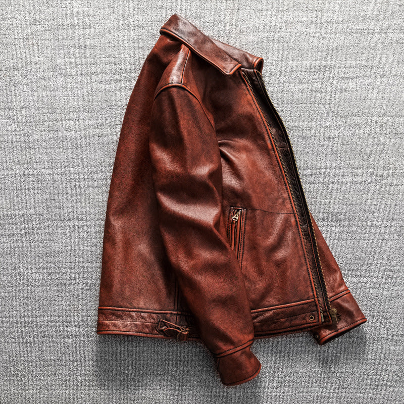 Soft top layer cowhide leather men's leather jacket casual coat