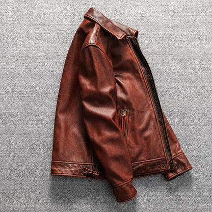 Soft top layer cowhide leather men's leather jacket casual coat