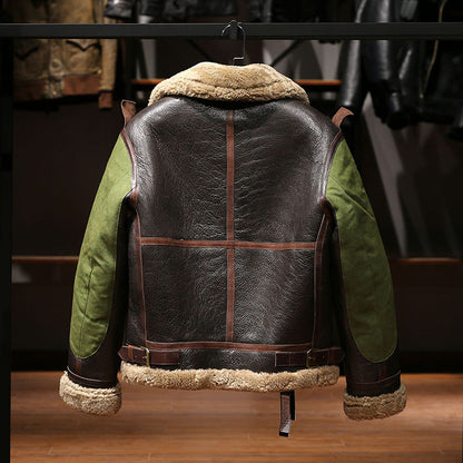 B3 Men's Shearling Pilot Jacket, Canvas Horsehide Genuine Leather Jacket