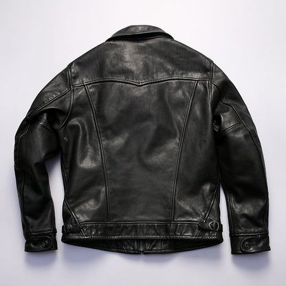 Genuine leather jacket for men, lapel motorcycle style, calfskin leather coat