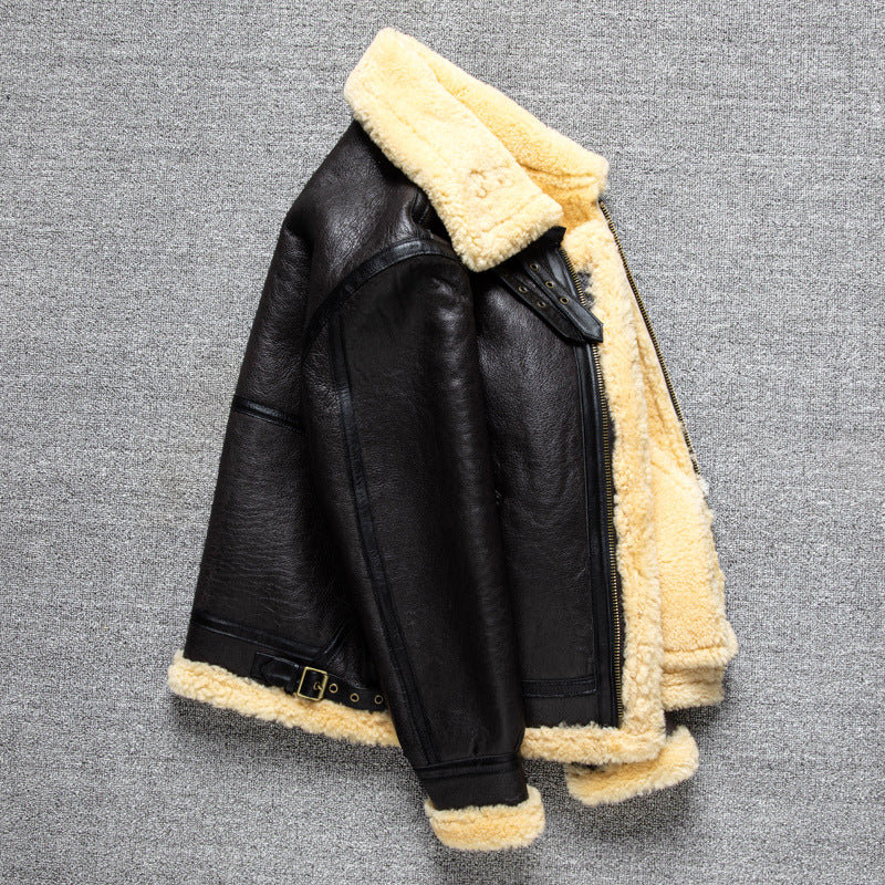 Men's winter sheepskin B3 genuine leather jacket