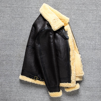 Men's winter sheepskin B3 genuine leather jacket
