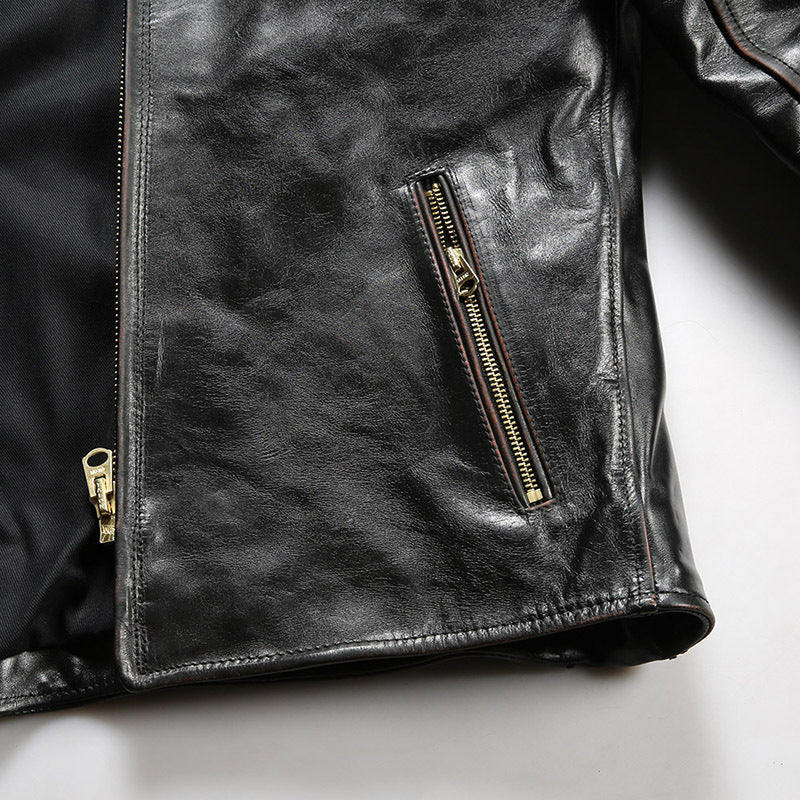 Japanese style motorcycle jacket J100 men's slim fit short genuine leather jacket