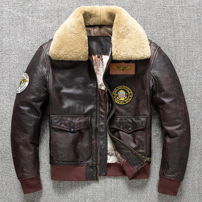 Men's first layer cowhide genuine leather jacket pilot air force flight suit jacket