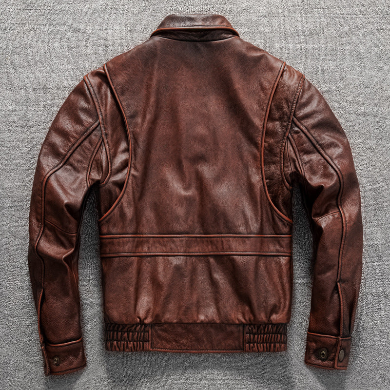 Vintage men's flight suit first layer cowhide leather motorcycle jacket autumn and winter jacket