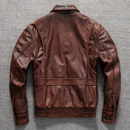Vintage men's flight suit first layer cowhide leather motorcycle jacket autumn and winter jacket