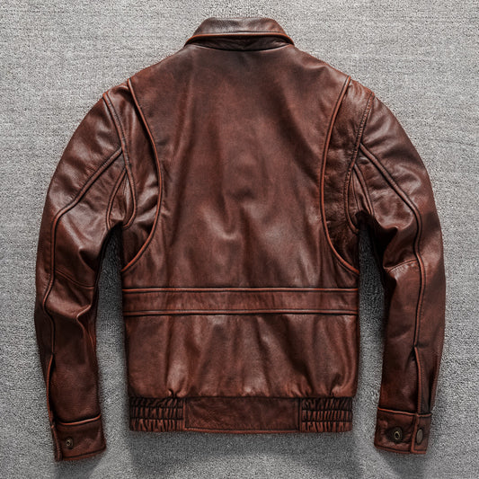 Vintage men's flight suit first layer cowhide leather motorcycle jacket autumn and winter jacket