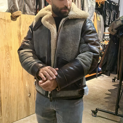Retro D3 Bomber Shearling Flight Jacket for Men, RRL Sheepskin