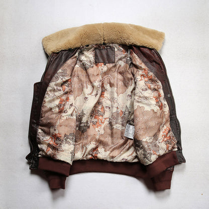 American G1 genuine leather bomber jacket men's detachable wool collar cowhide flight suit leather jacket