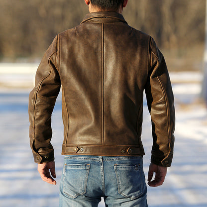 Retro American style genuine leather jacket for men, casual replica RL cowhide leather coat
