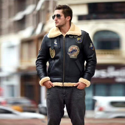 Casual B3 flight suit, men's multi-label Italian sheepskin coat