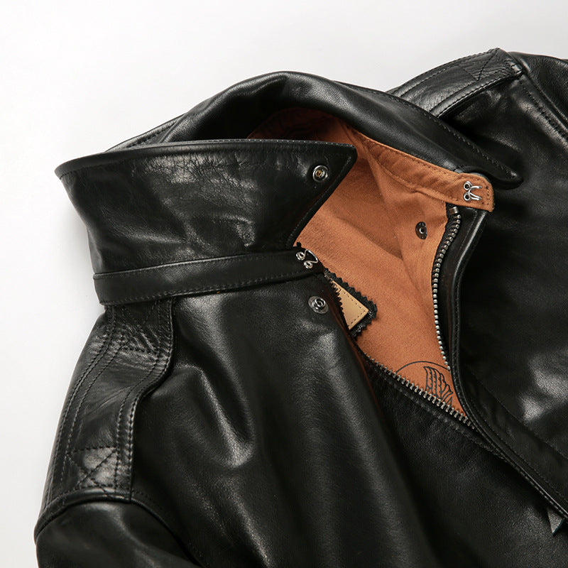 A2 vegetable tanned cowhide bomber jacket men's and women's genuine leather jacket