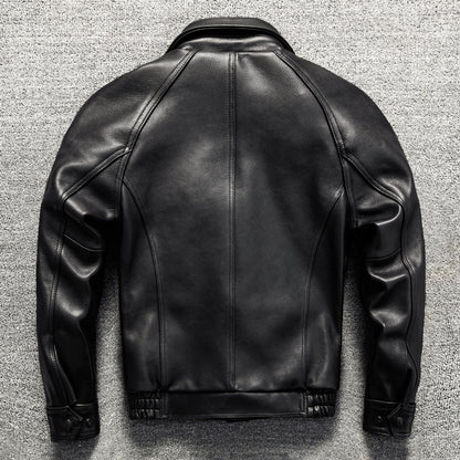 Men's Large Size Sheepskin Genuine Leather Jacket Lapel Casual Jacket Autumn and Winter Coat Thick Leather