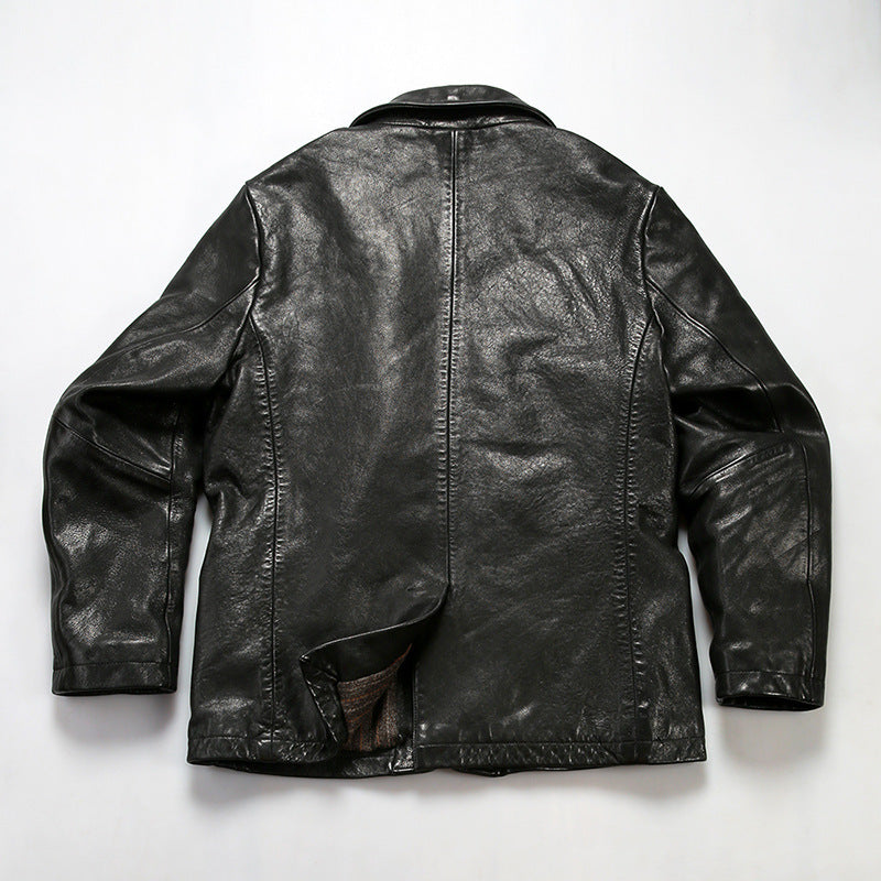 Men's American Vegetable Tanned Sheepskin Motorcycle Crinkled Leather Jacket