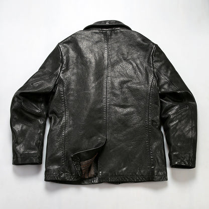 Men's American Vegetable Tanned Sheepskin Motorcycle Crinkled Leather Jacket