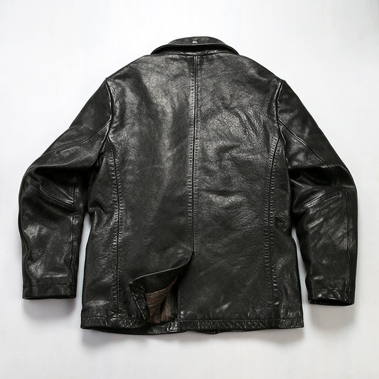 Men's American Vegetable Tanned Sheepskin Motorcycle Crinkled Leather Jacket