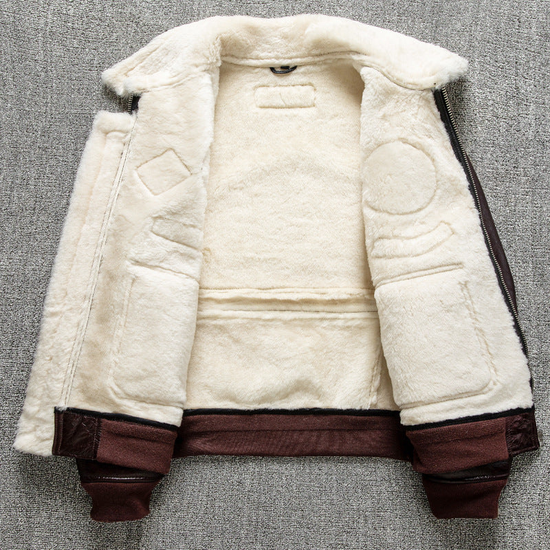 Men's winter lambskin genuine leather jacket flight suit leather jacket