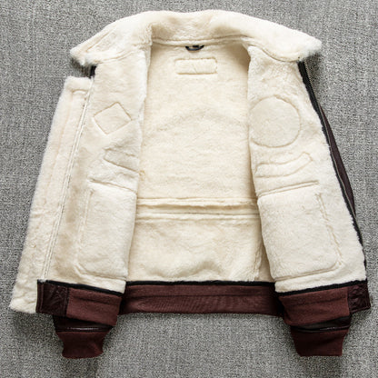 Men's winter lambskin genuine leather jacket flight suit leather jacket