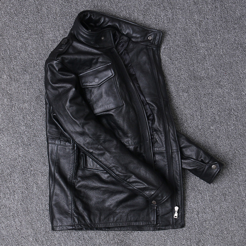 m65 men's genuine leather jacket first layer cowhide jacket windbreaker mid-length motorcycle leather jacket