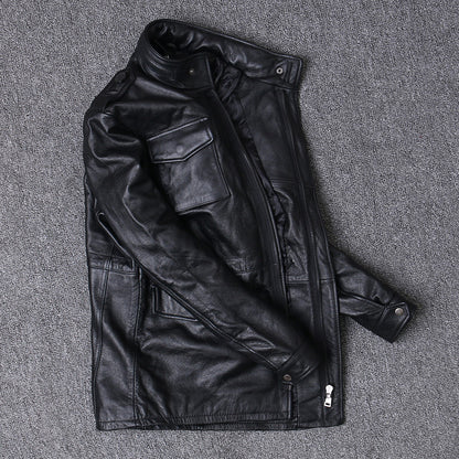 m65 men's genuine leather jacket first layer cowhide jacket windbreaker mid-length motorcycle leather jacket