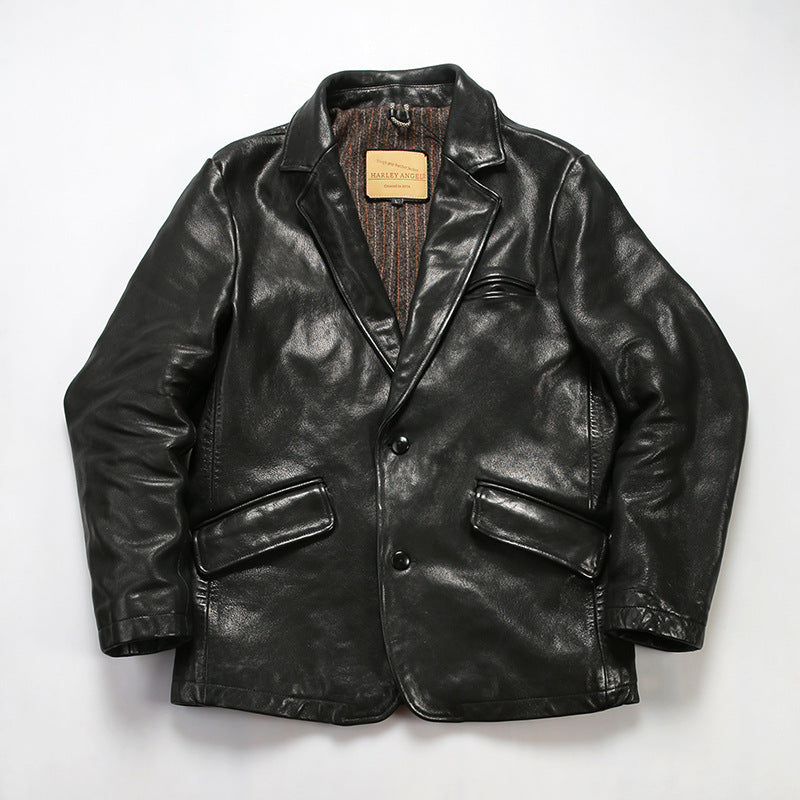 Men's American Vegetable Tanned Sheepskin Motorcycle Crinkled Leather Jacket