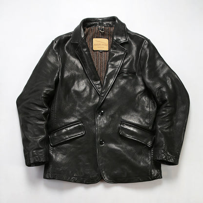 Men's American Vegetable Tanned Sheepskin Motorcycle Crinkled Leather Jacket
