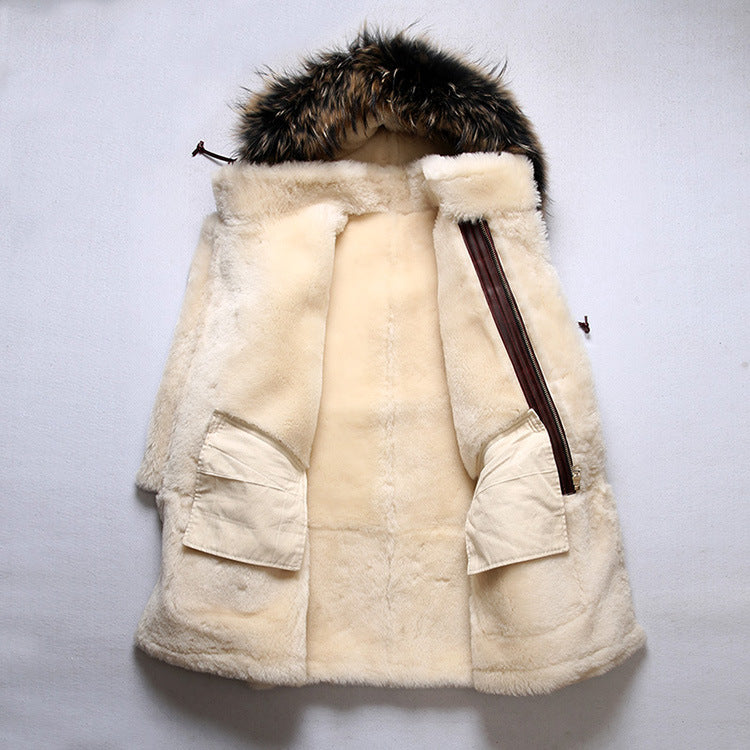B7 Flight Suit Sheepskin Jacket with Detachable Hood, Mid-Length, Sheepskin