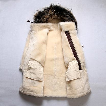 B7 Flight Suit Sheepskin Jacket with Detachable Hood, Mid-Length, Sheepskin