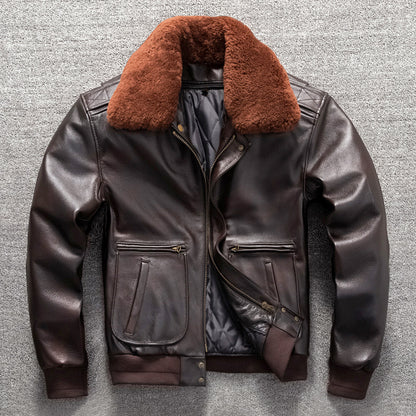 Men's winter flight suit jacket with fur collar, cotton lining and detachable lining.