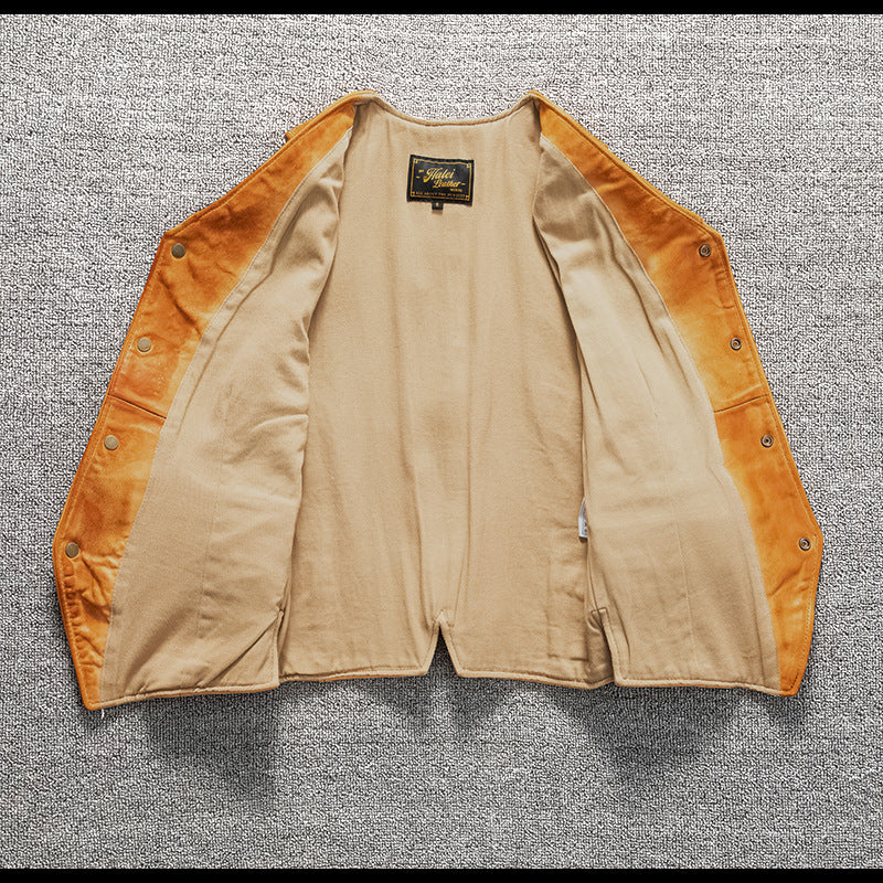 Men's vintage top layer sheepskin washed leather vest
