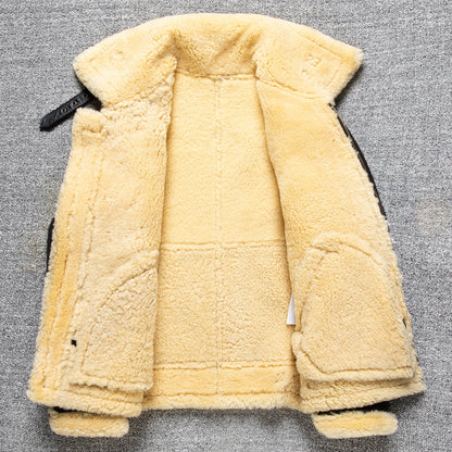 Men's winter sheepskin B3 genuine leather jacket