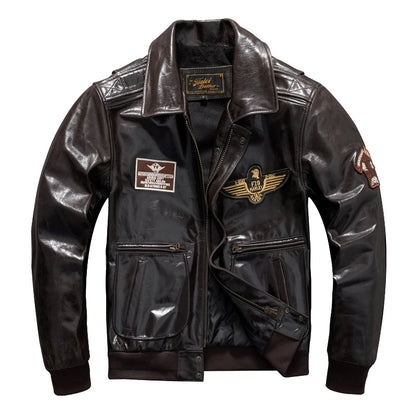 Men's winter leather jacket with cotton and quilted flight suit, genuine cowhide leather jacket