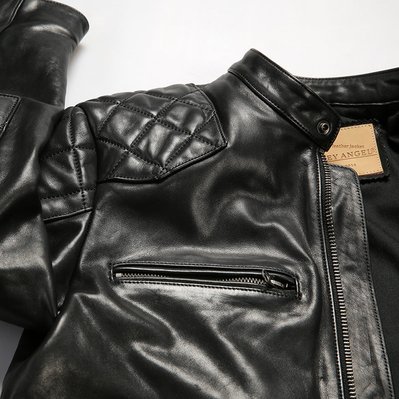 Beckham genuine leather jacket, men's stand-up collar top-grain cowhide coat